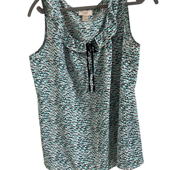 LOFT Sleeveless Black White Teal Pattern Top - Picture 2 of 9